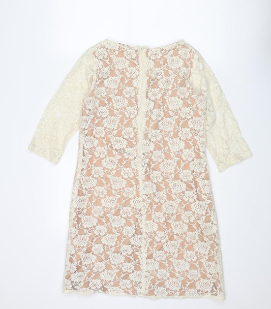 Sepia Womens Ivory Cotton Shift Size M Boat Neck Zip
