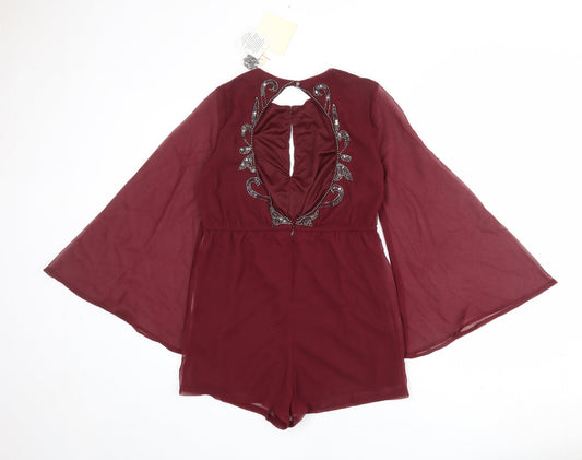 Maya Womens Red Polyester Playsuit One-Piece Size 12 L30 in Button - Open Back