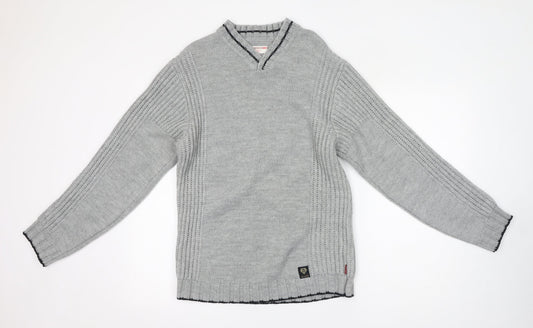 Additional front view of Lee Cooper men’s grey v-neck acrylic jumper, size M, long sleeve