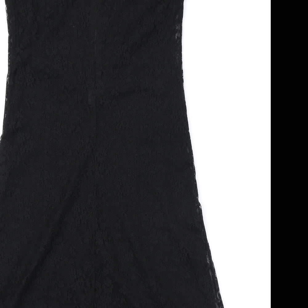 Brand and care label for AMARANTO women’s black polyester a-line, size UK 10, boat neck pullover