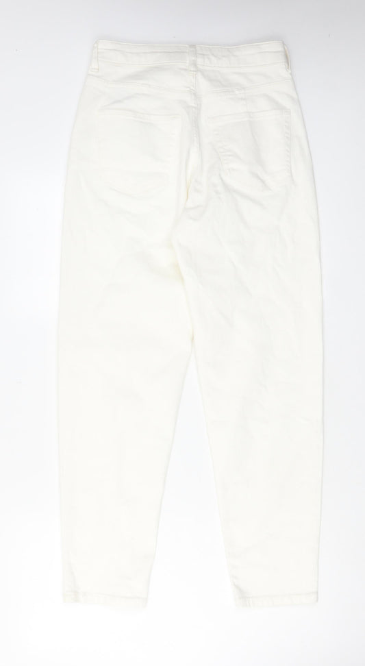 Marks and Spencer Womens White Cotton Tapered Jeans Size 8 L28 in Regular Zip