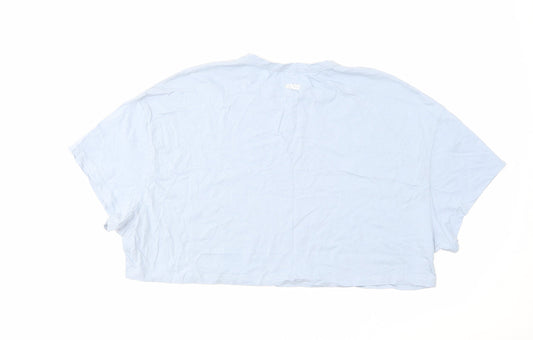ASOS Womens Blue Cotton Cropped T-Shirt Size 16 Round Neck