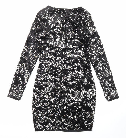 Divided by H&M Womens Black Polyester Bodycon Size 8 Boat Neck Pullover