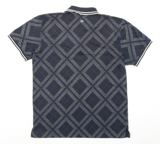 Dunlop Mens Blue Check Polyester Polo Size S Collared Button