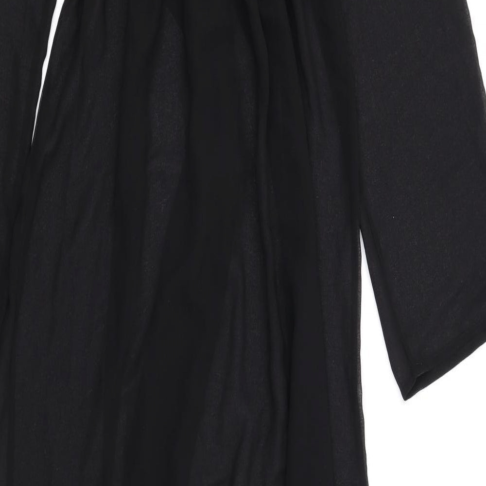 Brand and care label for ASOS women’s black polyester wrap dress, size UK 4, v-neck pullover