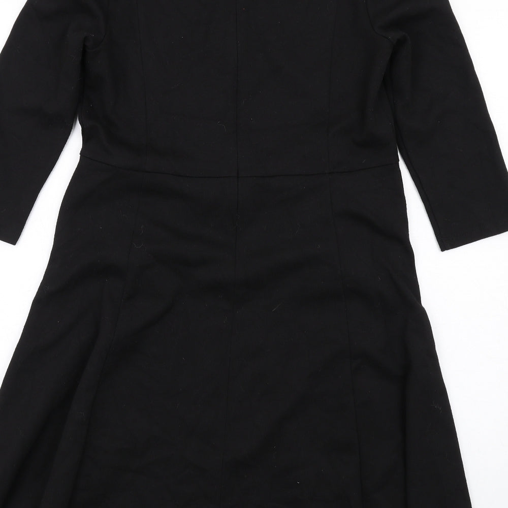 Brand and care label for Kaliko women’s black polyester trapeze & swing, size UK 10, v-neck zip