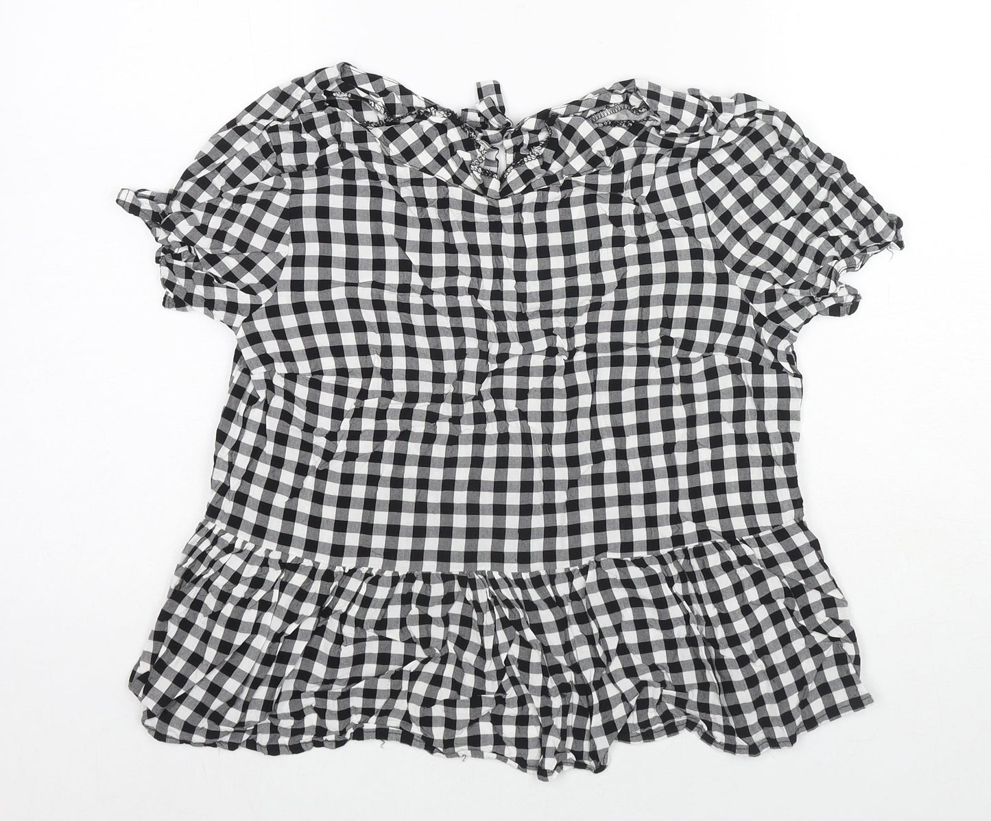 Therapy Womens Black Check Viscose Basic Blouse Size 12 Round Neck