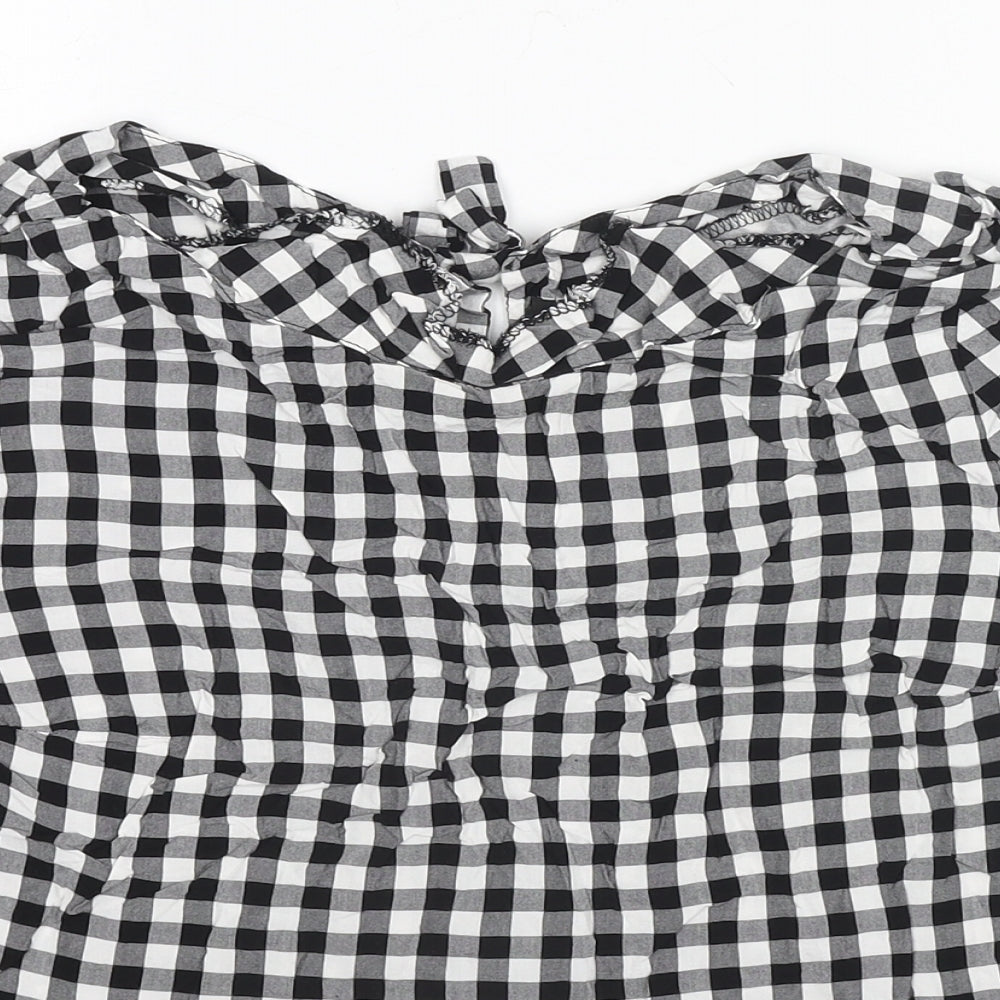 Therapy Womens Black Check Viscose Basic Blouse Size 12 Round Neck