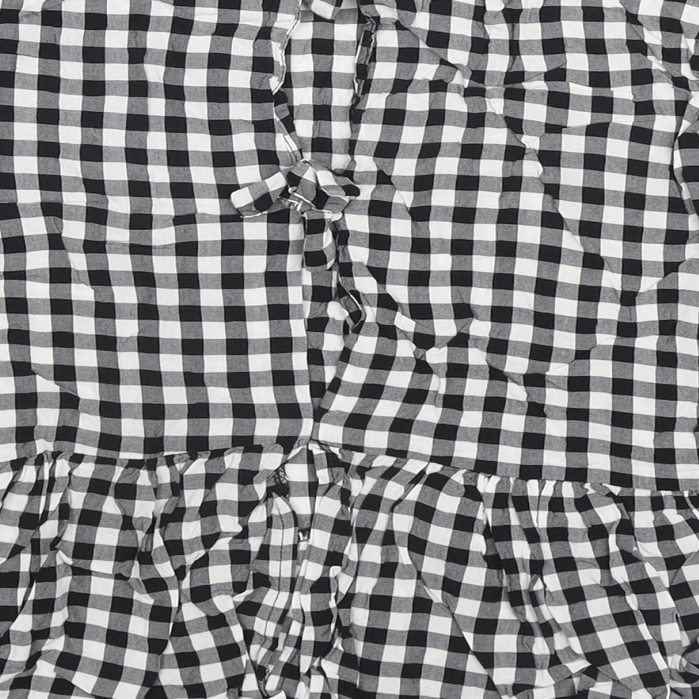 Therapy Womens Black Check Viscose Basic Blouse Size 12 Round Neck