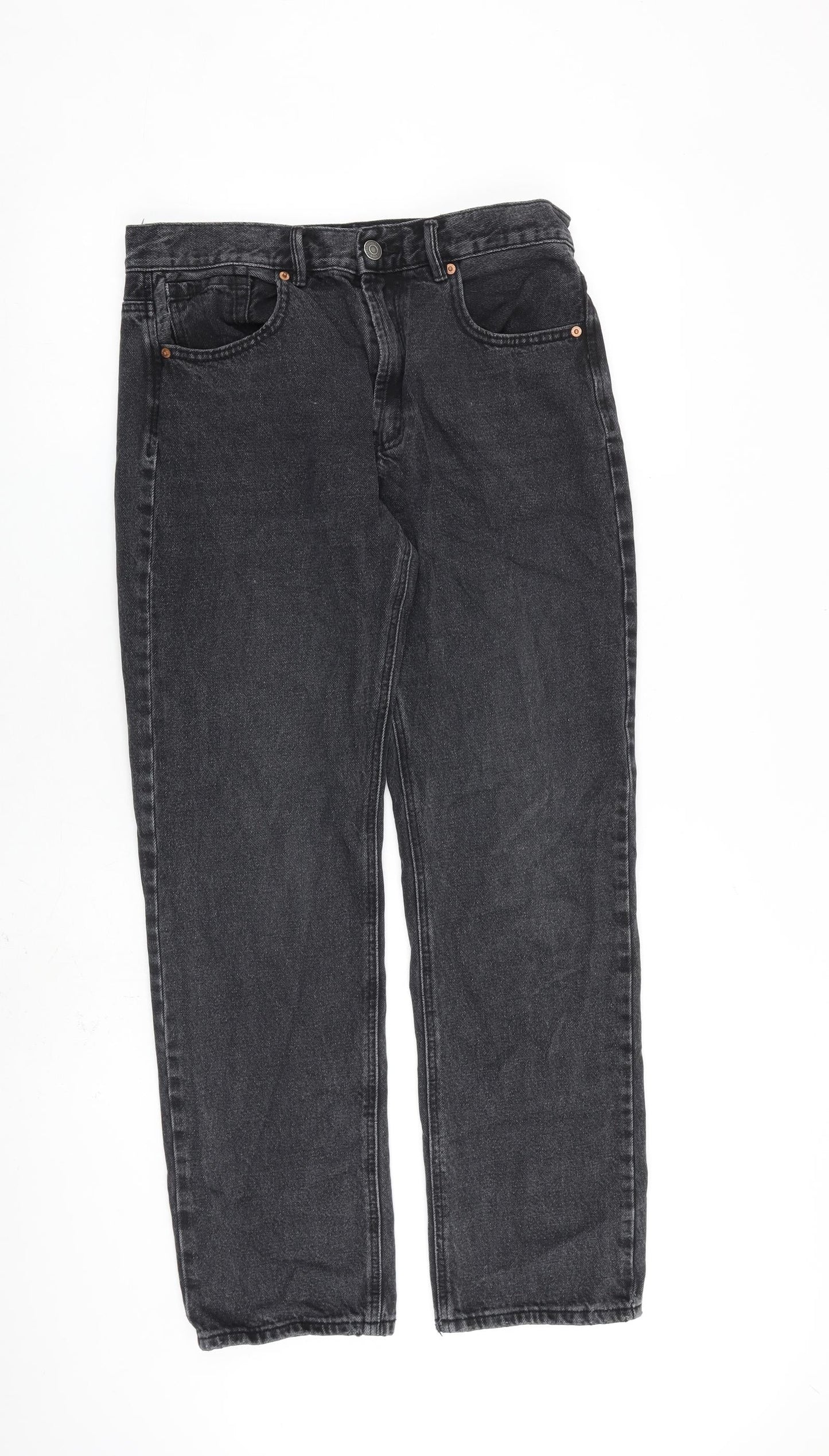 Stradivarius Womens Grey Cotton Straight Jeans Size 12 L30 in Regular Zip