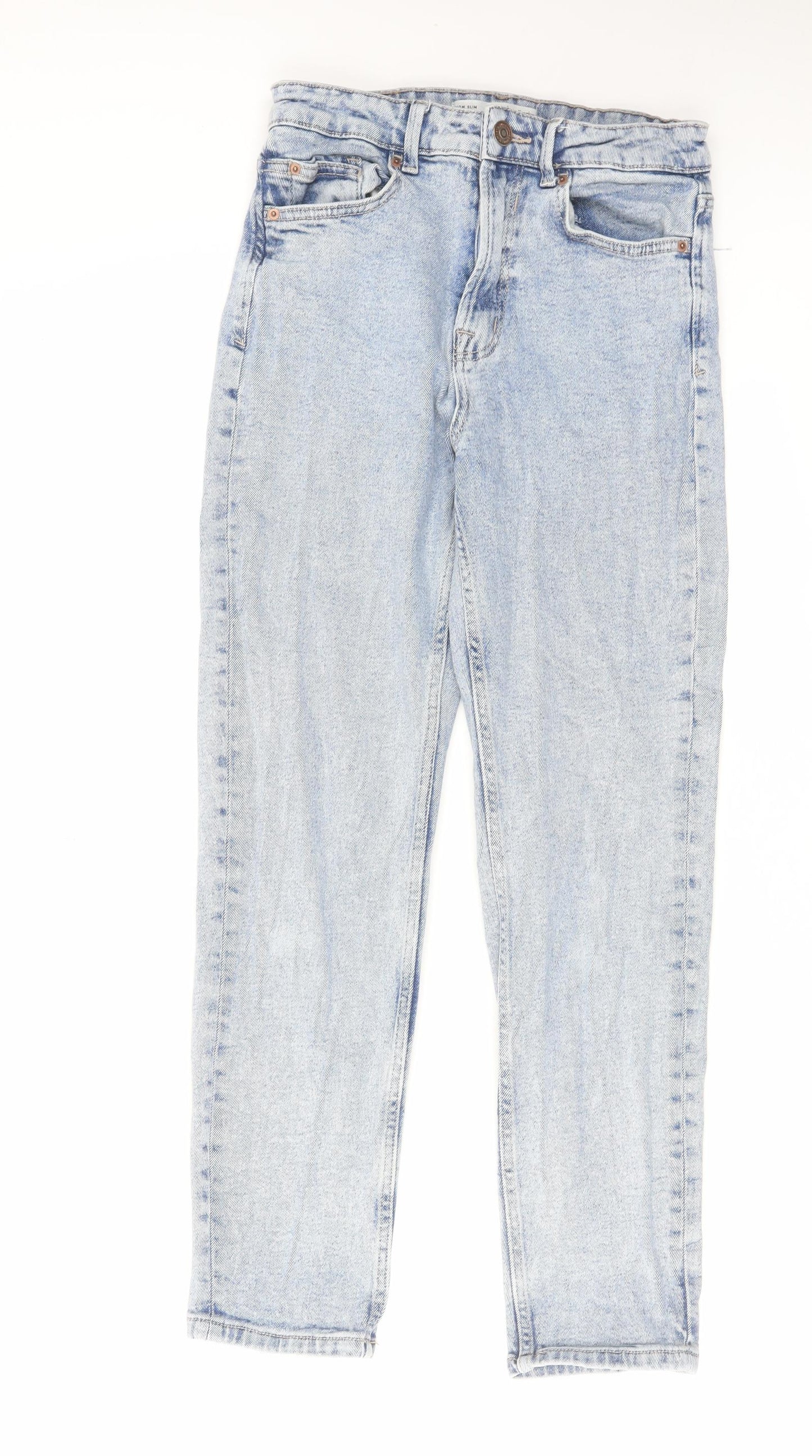 Stradivarius Womens Blue Cotton Tapered Jeans Size 10 L27 in Regular Zip
