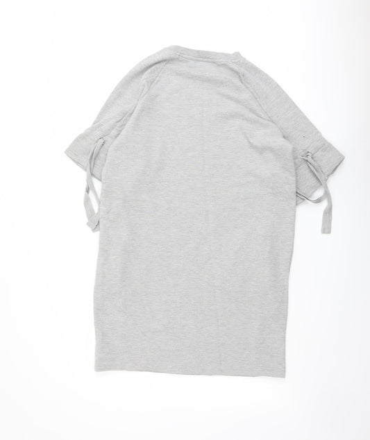 NEXT Womens Grey Cotton Jumper Dress Size 12 Crew Neck Pullover