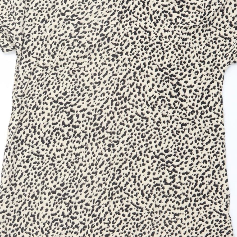 H&M Womens Beige Animal Print Viscose Basic T-Shirt Size 8 Crew Neck