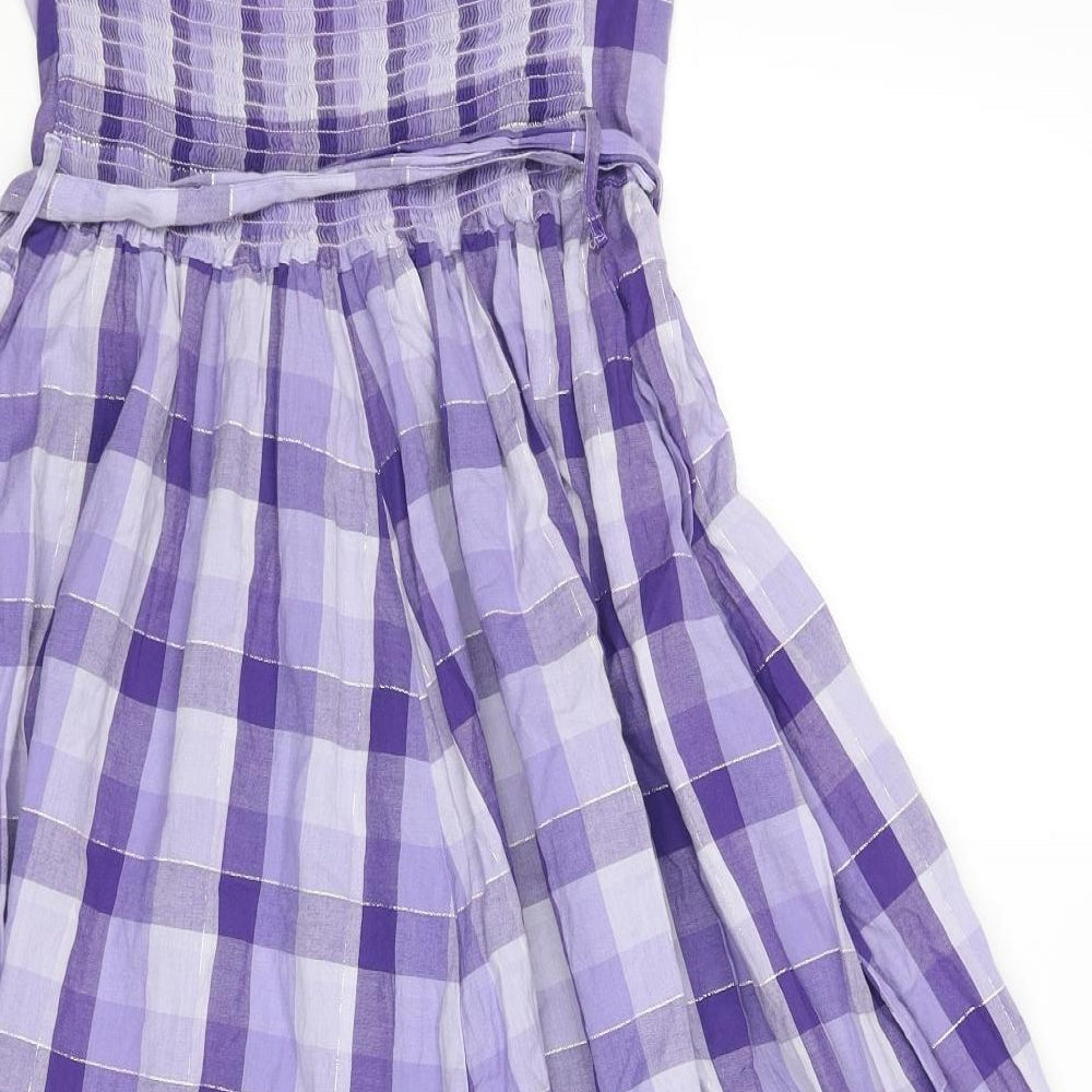 Divided by H&M Womens Purple Check Cotton Fit & Flare Size 12 Off the Shoulder Pullover