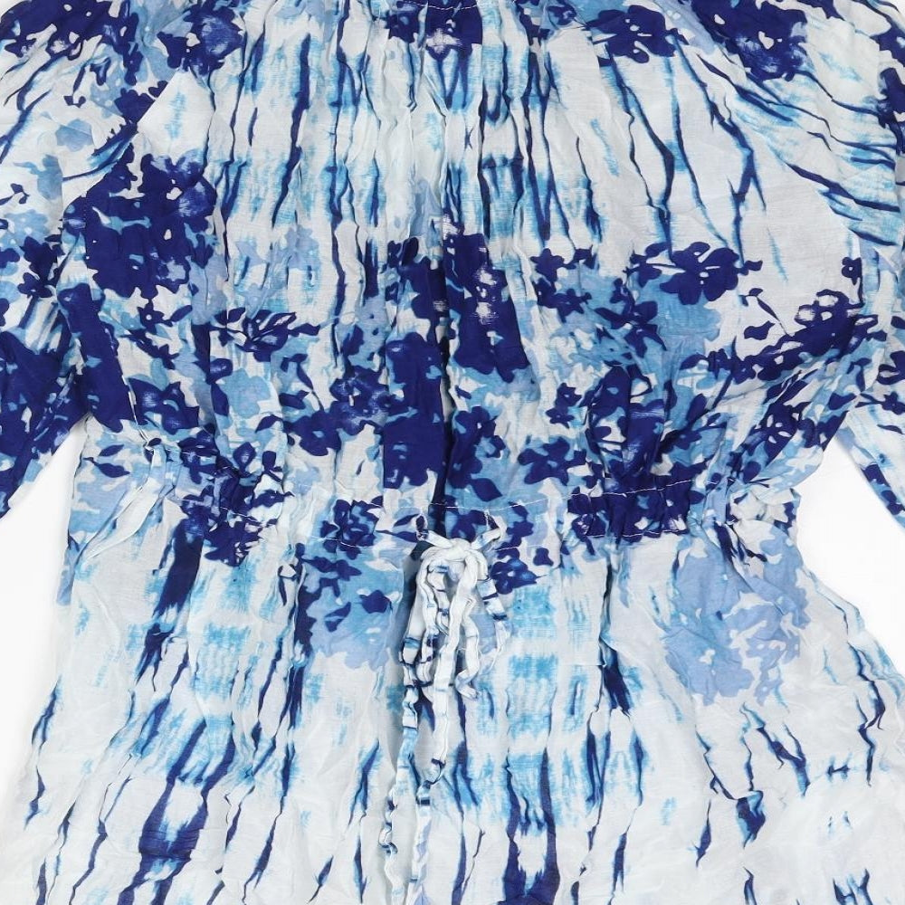 oneseason Womens Blue Geometric Polyester Basic Blouse Size S V-Neck