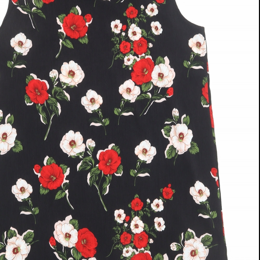 Brand and care label for Fashion Union women’s black floral polyester shift, size UK 16, collared tie