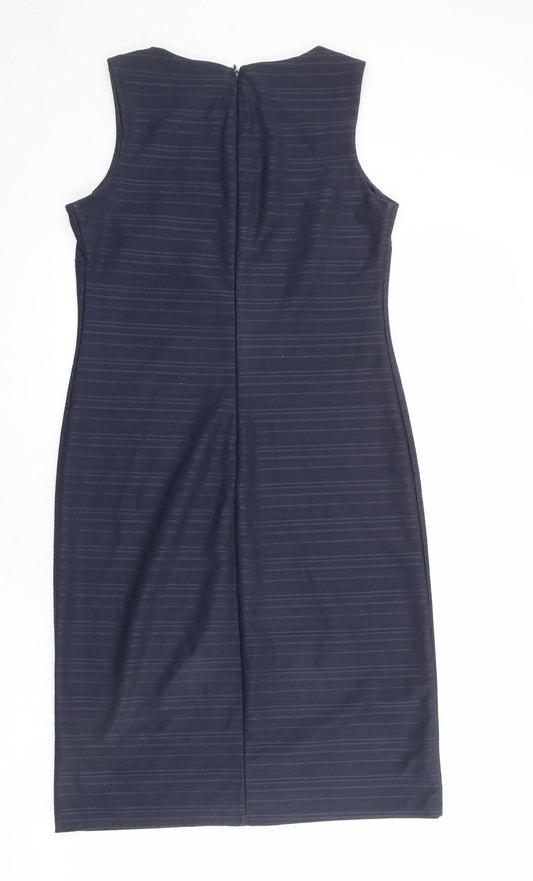 NEXT Womens Blue Striped Polyester Pencil Dress Size 12 Boat Neck Zip