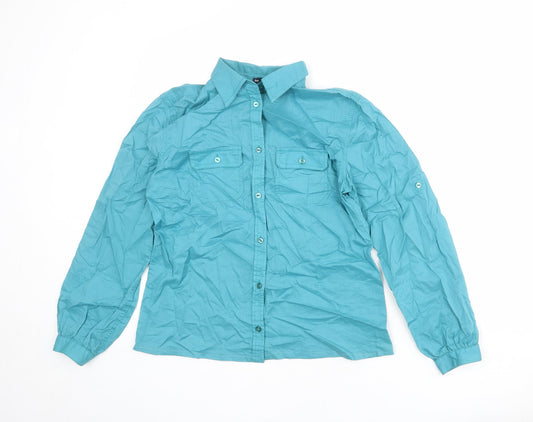 Gap Womens Blue Polyester Basic Button-Up Size S Collared