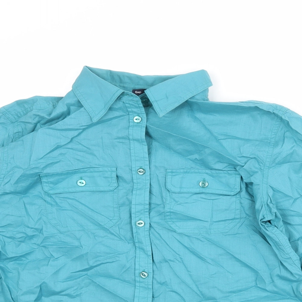 Gap Womens Blue Polyester Basic Button-Up Size S Collared