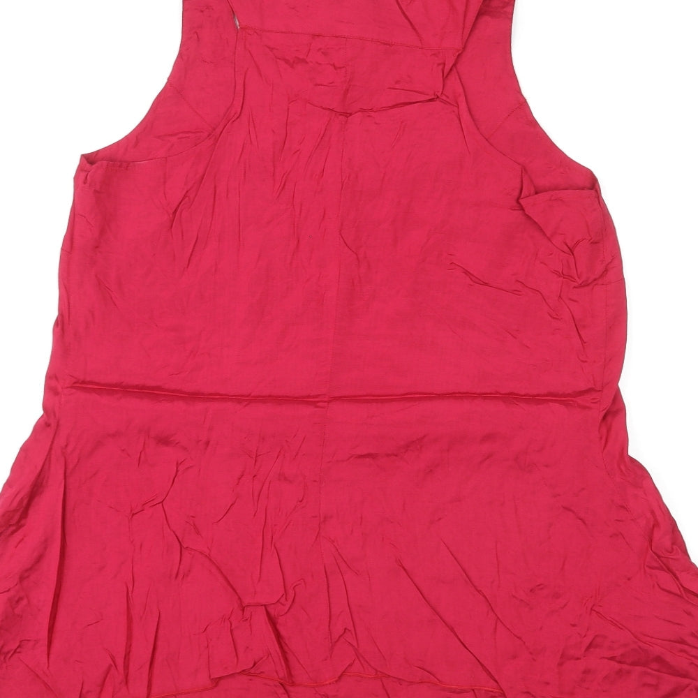 Brand and care label for Red Herring women’s red viscose basic tank, size UK 14, round neck