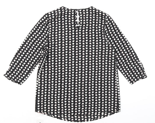 Dunnes Stores Womens Black Geometric Polyester Basic Blouse Size XS Round Neck