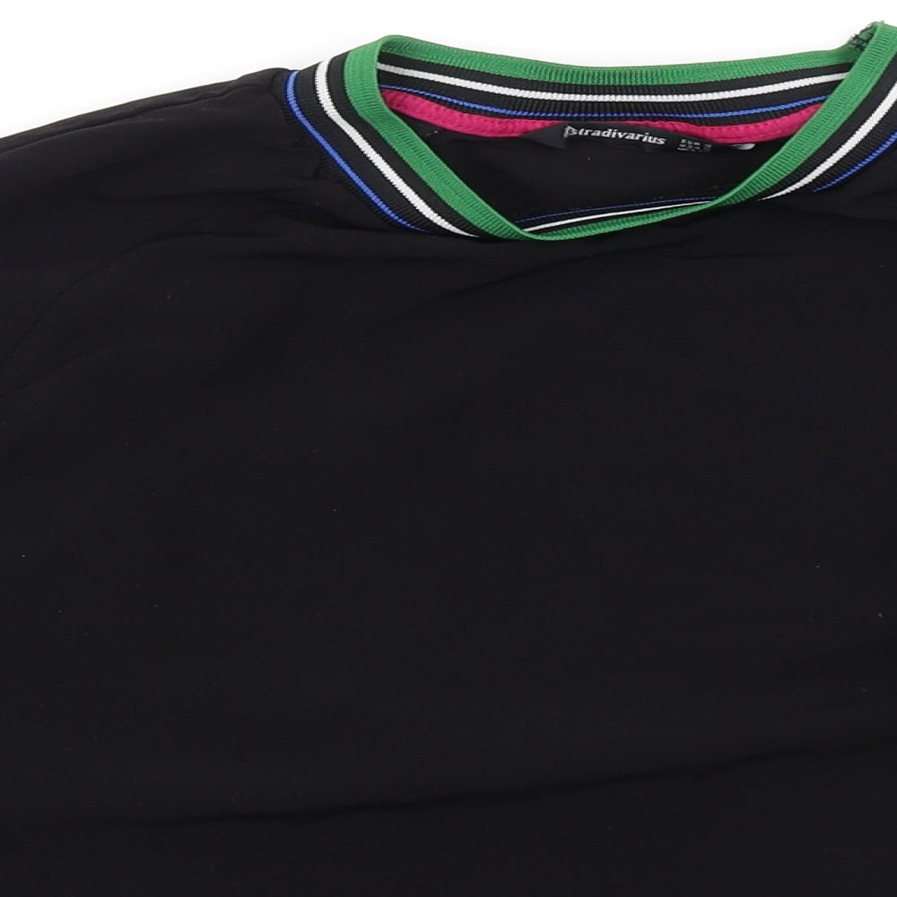 Stradivarius Womens Black Polyester Basic Blouse Size S Round Neck