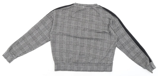 Amisu Womens Black Check Polyester Basic T-Shirt Size S Round Neck