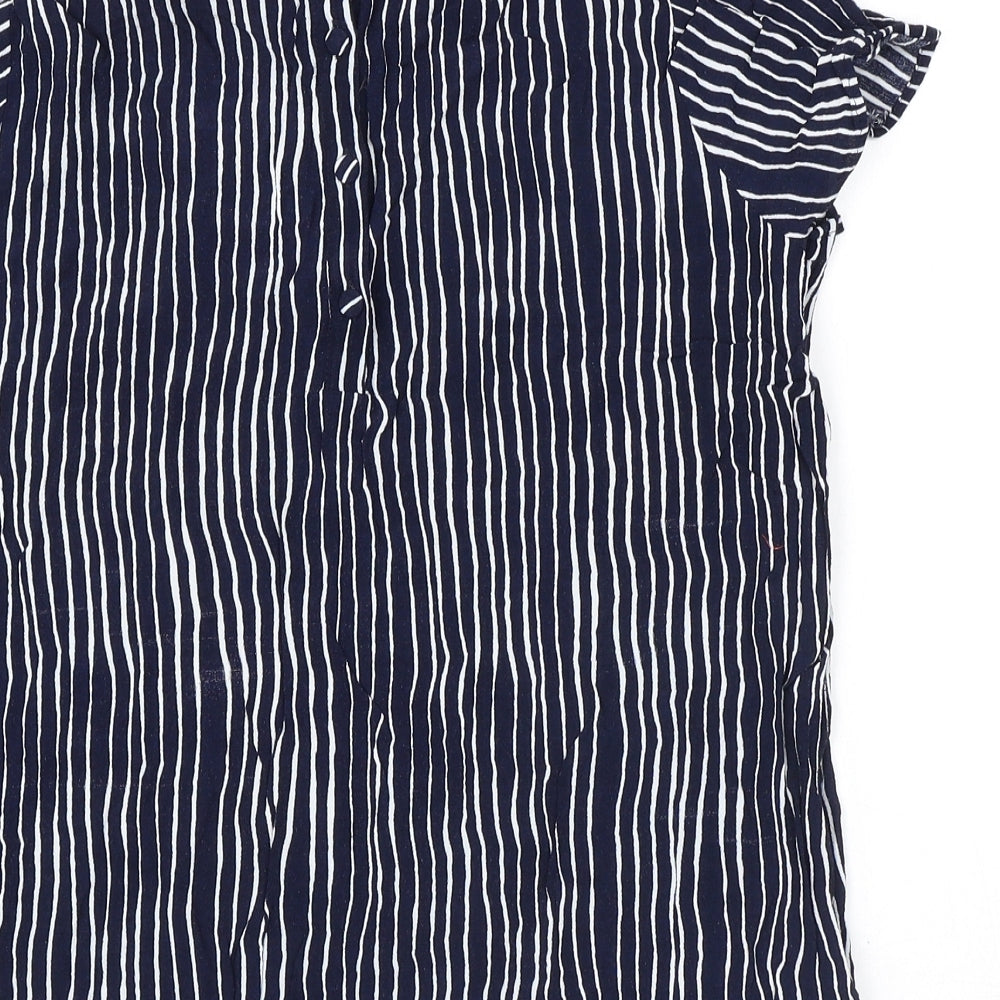NEXT Womens Blue Striped Viscose Basic Blouse Size 12 Round Neck