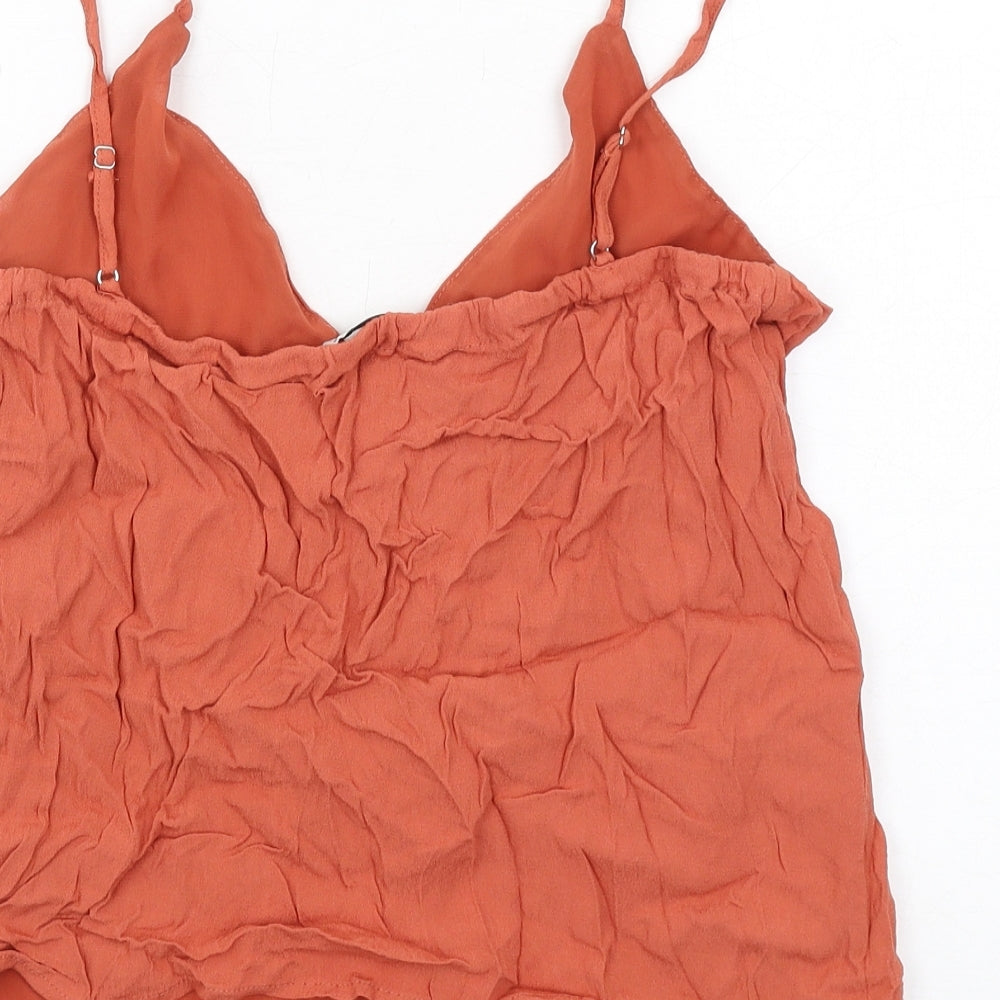 Stradivarius Womens Orange Viscose Basic Tank Size L V-Neck