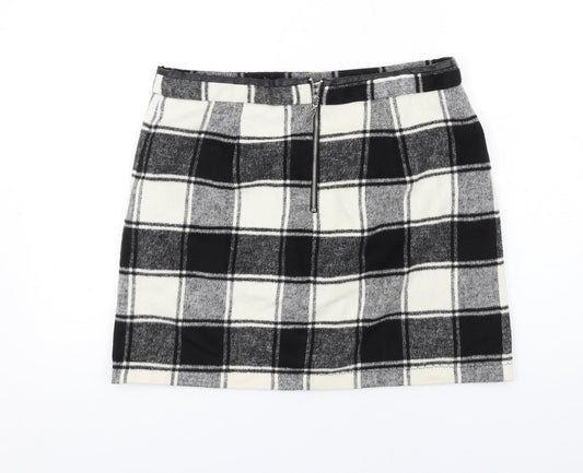 Intuition Womens Black Check Polyester A-Line Skirt Size 14 Zip