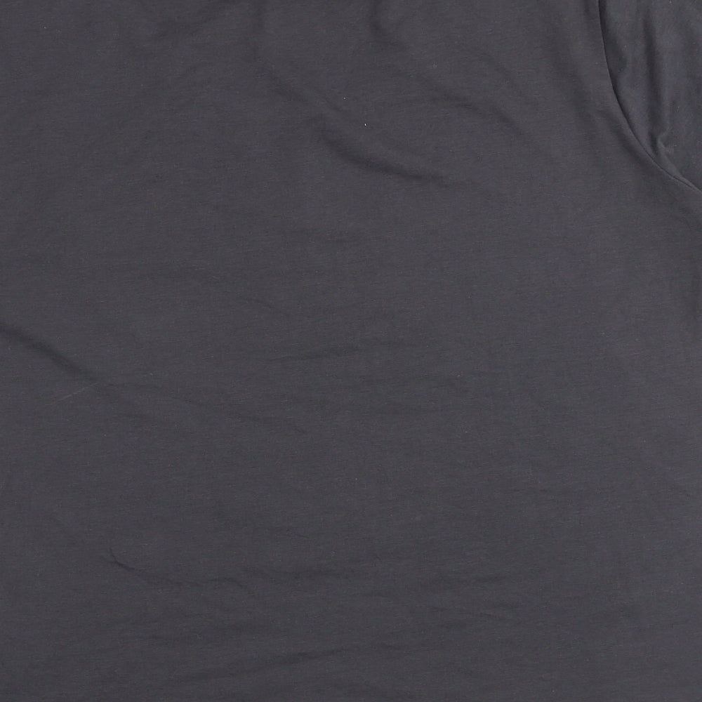 Brand and care label for Alexara women’s grey polyester basic t-shirt, size UK 14, round neck