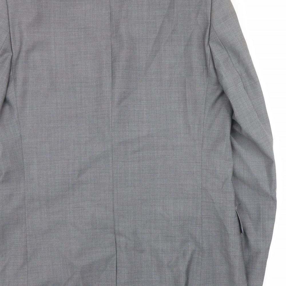 Brand and care label for Linea men’s grey wool jacket suit jacket, size 42, regular