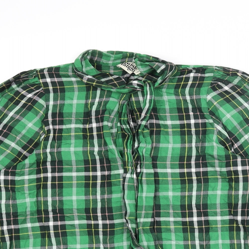 Twist & Tango Womens Green Plaid Polyester Basic Button-Up Size 8 Round Neck