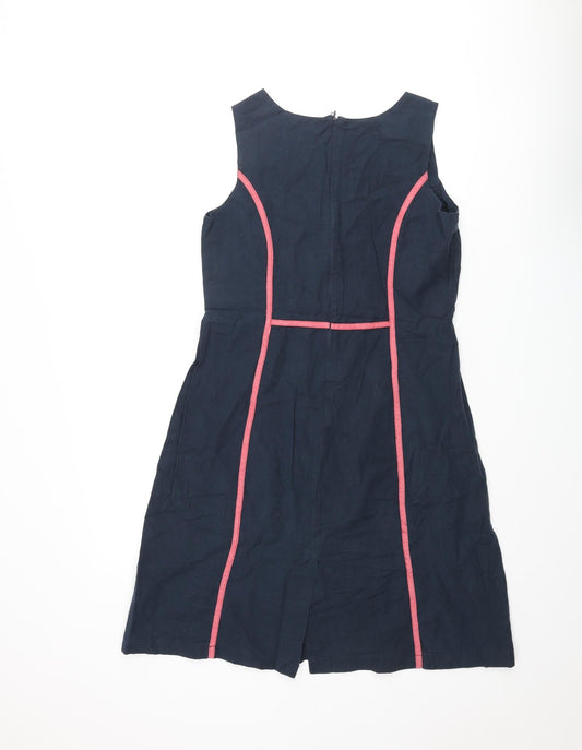 Alice Collins Womens Blue Cotton A-Line Size 10 Round Neck Zip
