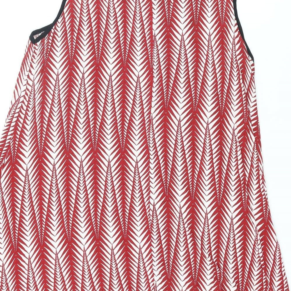 Brand and care label for Originals women’s red geometric viscose basic tank, size UK 14, round neck