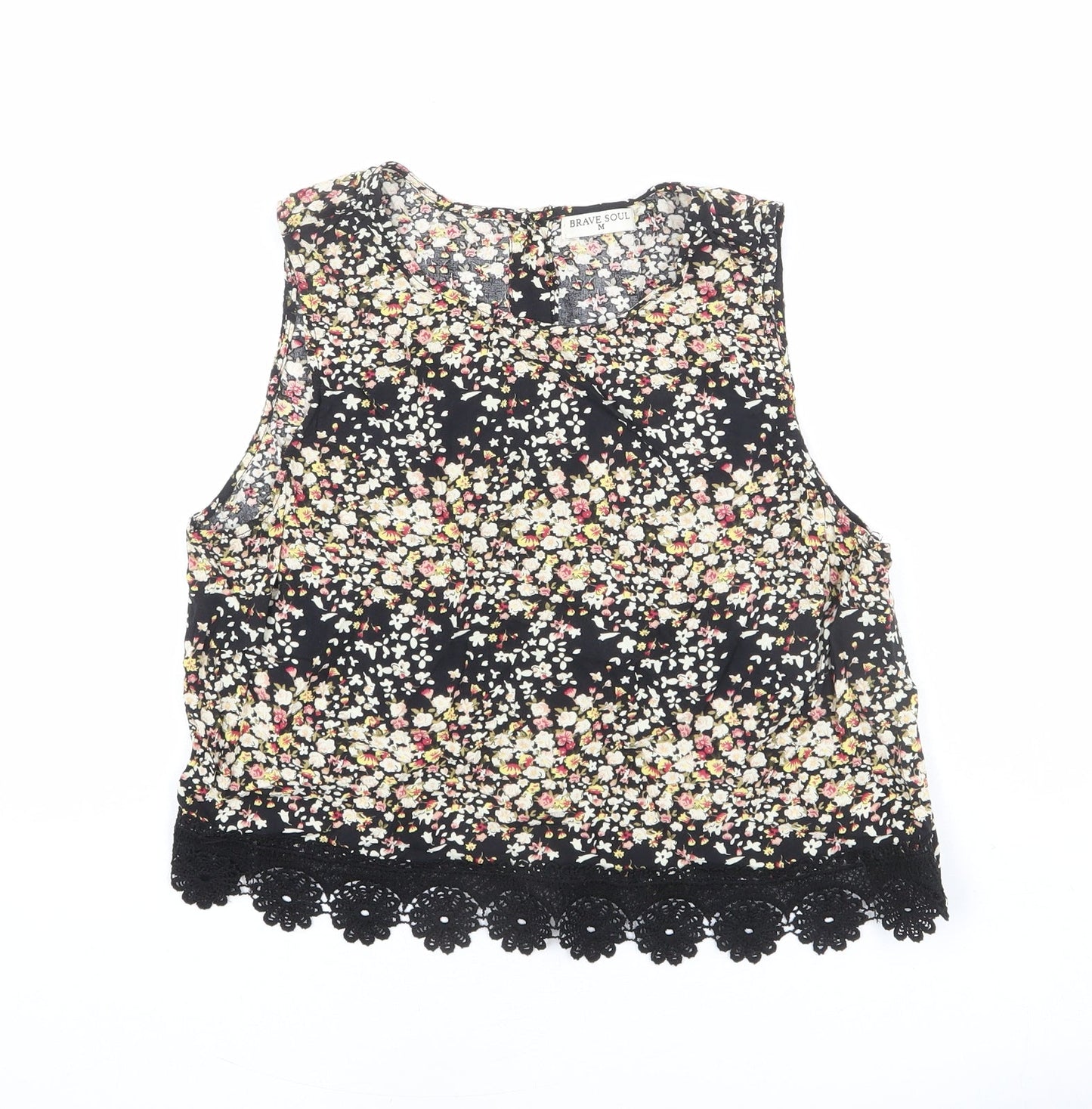 Brave Soul Womens Multicoloured Floral Viscose Basic Tank Size M Round Neck