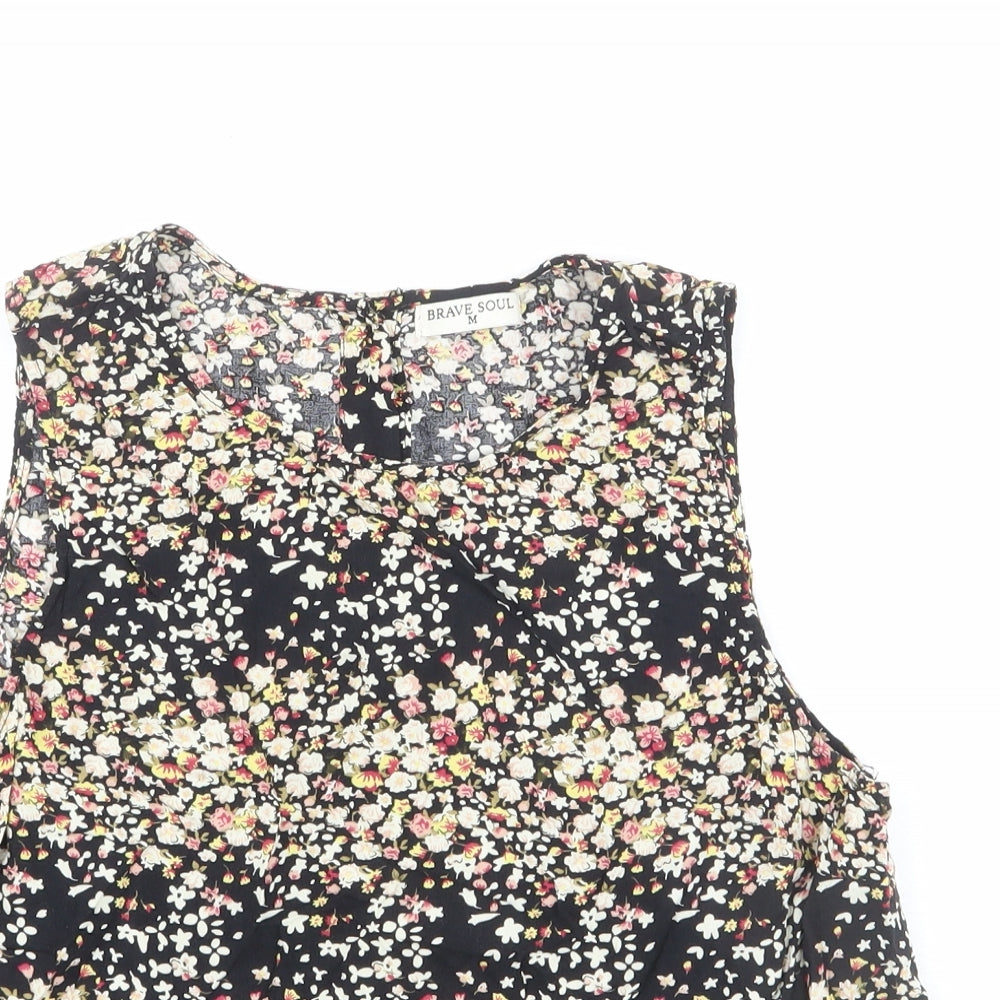 Brave Soul Womens Multicoloured Floral Viscose Basic Tank Size M Round Neck