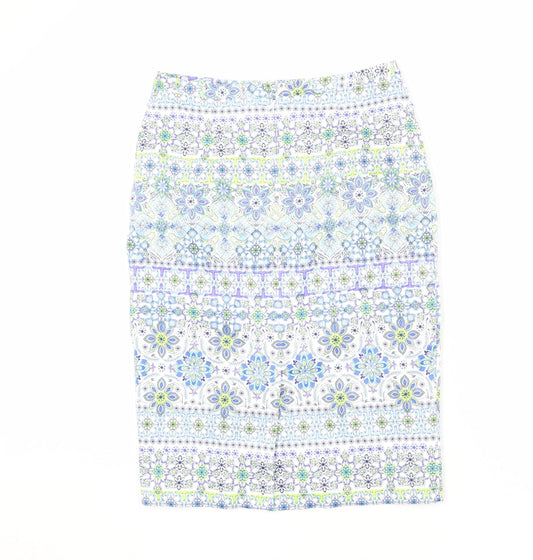 Pure Womens Multicoloured Geometric Cotton Straight & Pencil Skirt Size 10 Zip