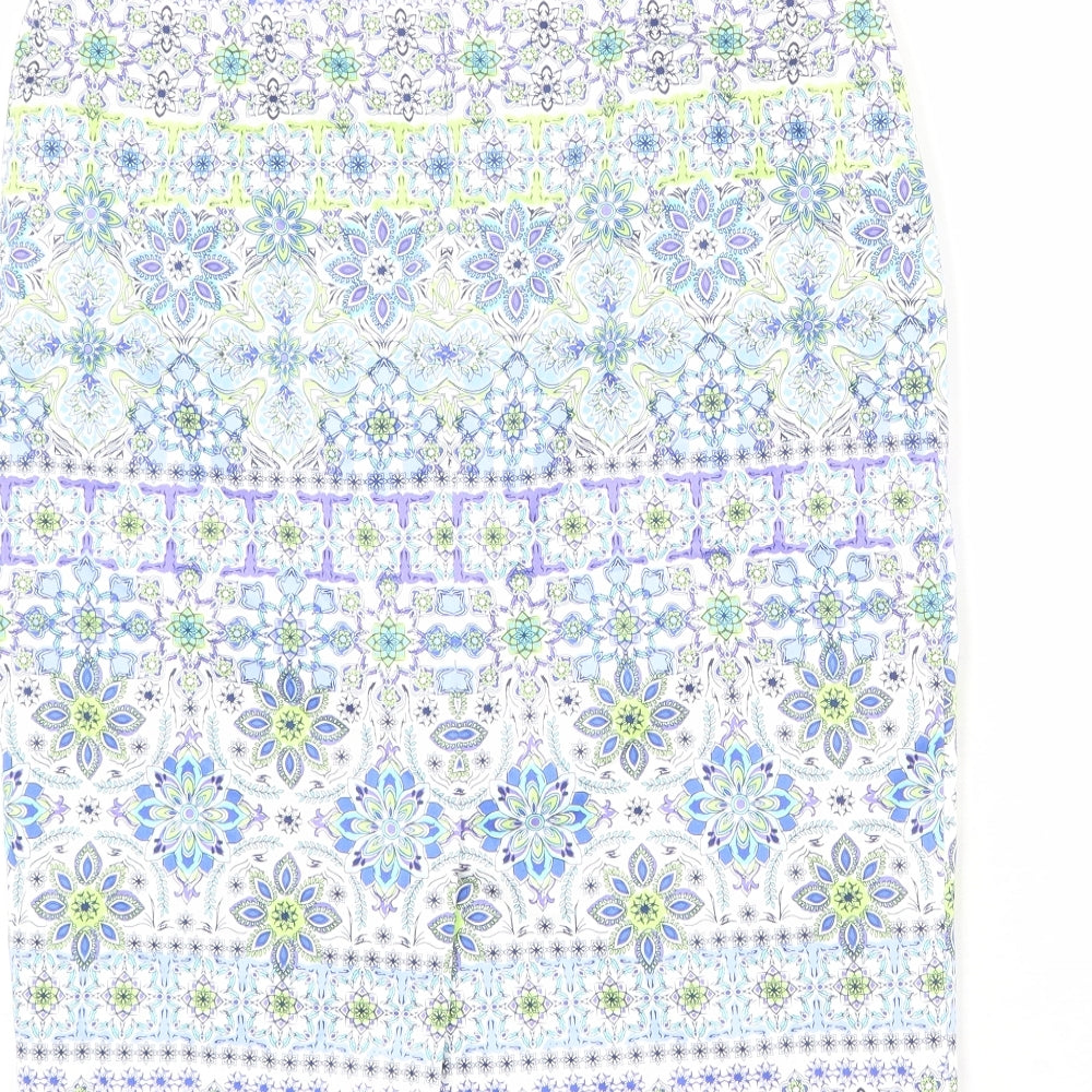 Pure Womens Multicoloured Geometric Cotton Straight & Pencil Skirt Size 10 Zip