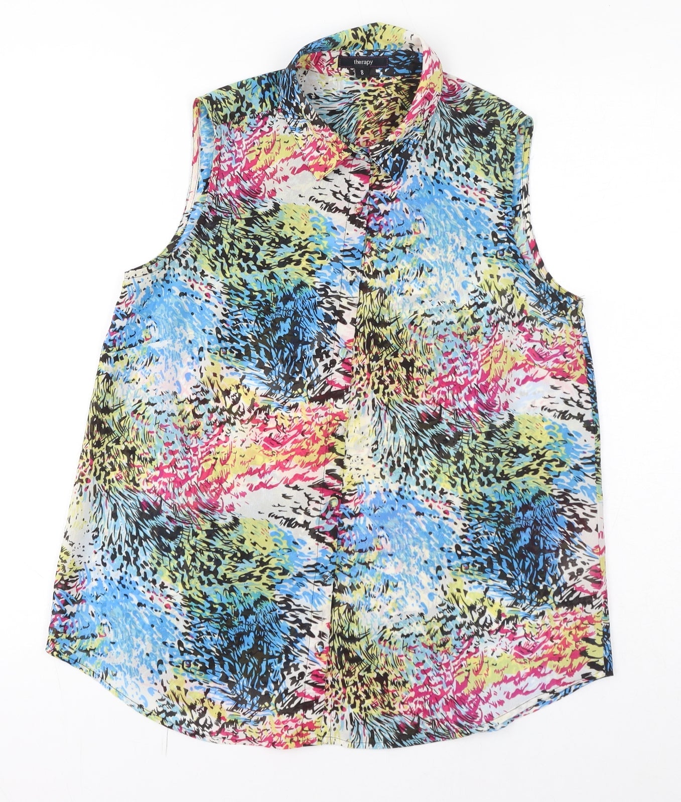Therapy Womens Multicoloured Geometric Polyester Basic Button-Up Size 8 Collared