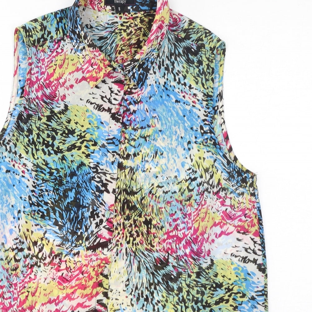 Therapy Womens Multicoloured Geometric Polyester Basic Button-Up Size 8 Collared