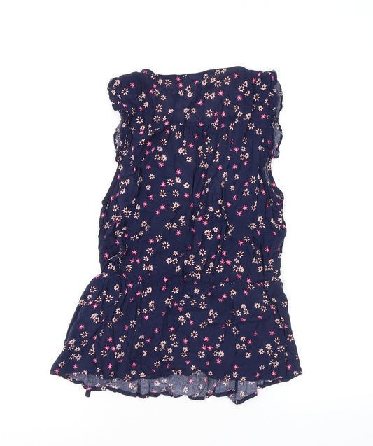 Gap Womens Blue Floral Viscose Basic Blouse Size S V-Neck