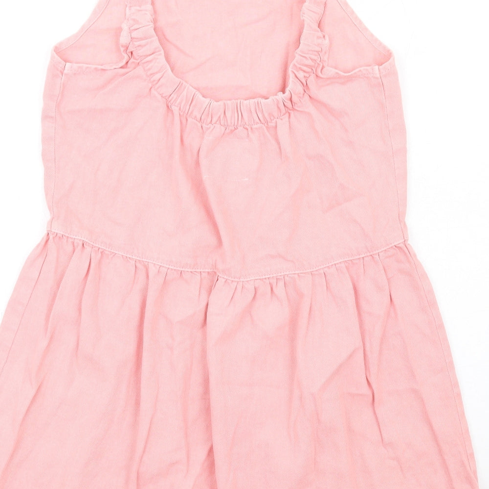 Brand and care label for Denim & Co. women’s pink cotton a-line, size UK 12, square neck pullover