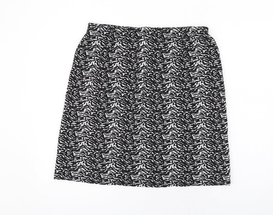 Marks and Spencer Womens Black Geometric Polyester A-Line Skirt Size 14