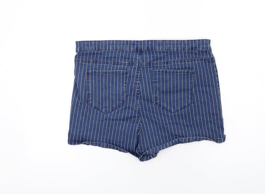 Denim & Co. Womens Blue Pinstripe Cotton Hot Pants Shorts Size 20 Regular Zip