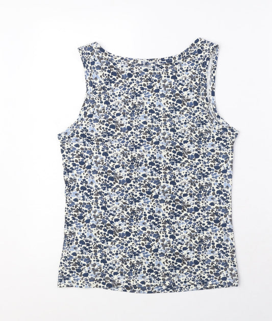 Jackpot Womens Blue Geometric Viscose Basic Tank Size M Scoop Neck