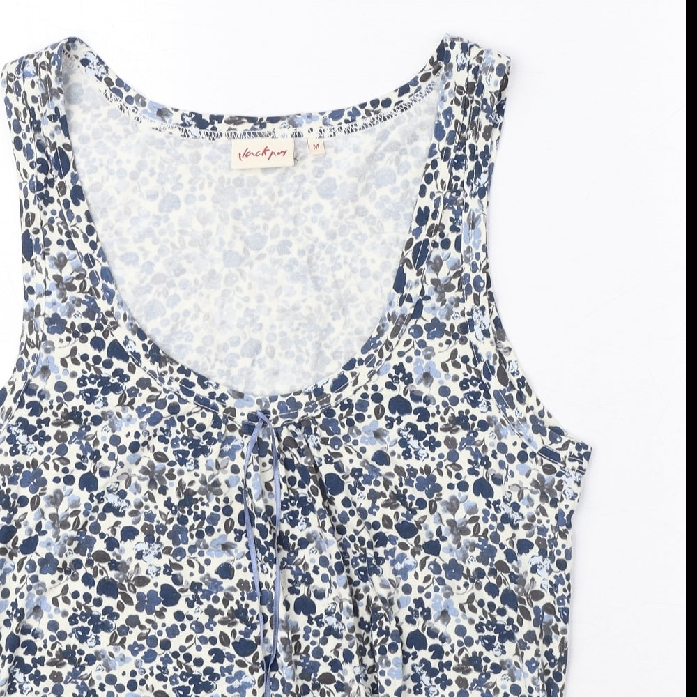 Jackpot Womens Blue Geometric Viscose Basic Tank Size M Scoop Neck