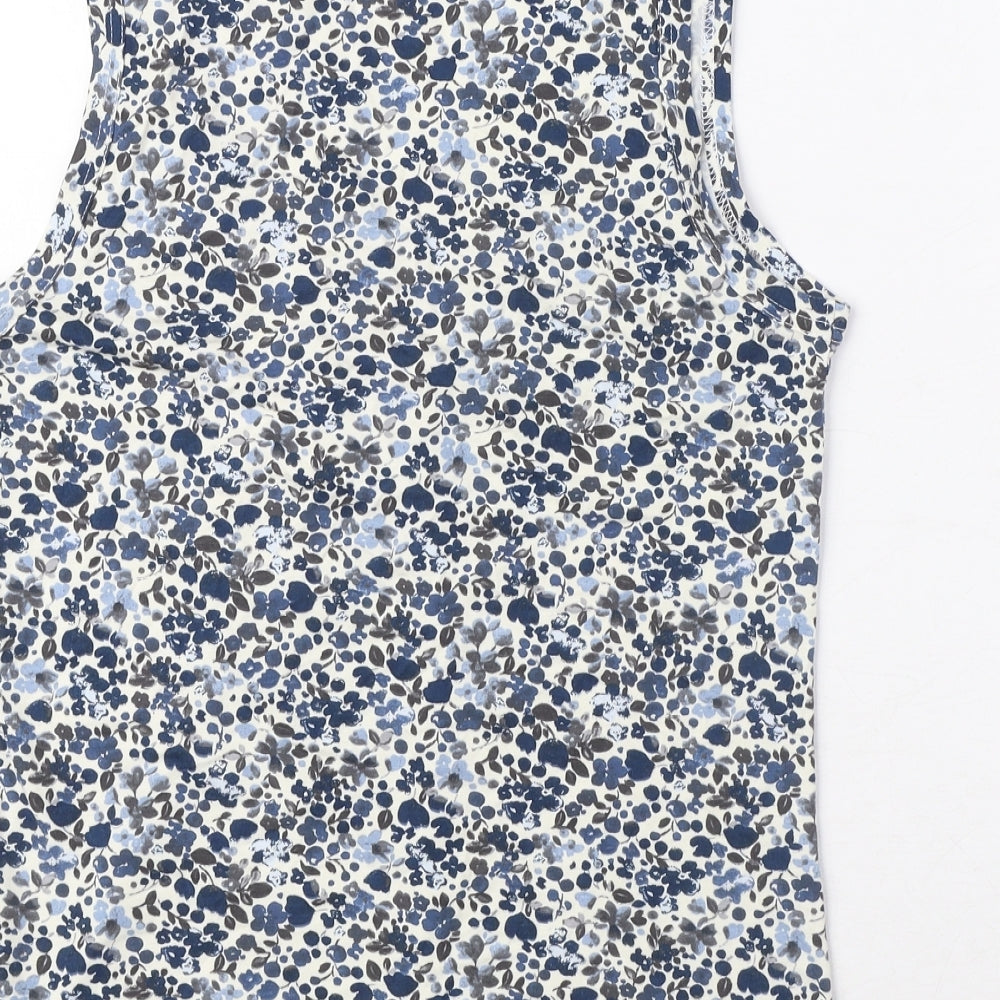 Jackpot Womens Blue Geometric Viscose Basic Tank Size M Scoop Neck