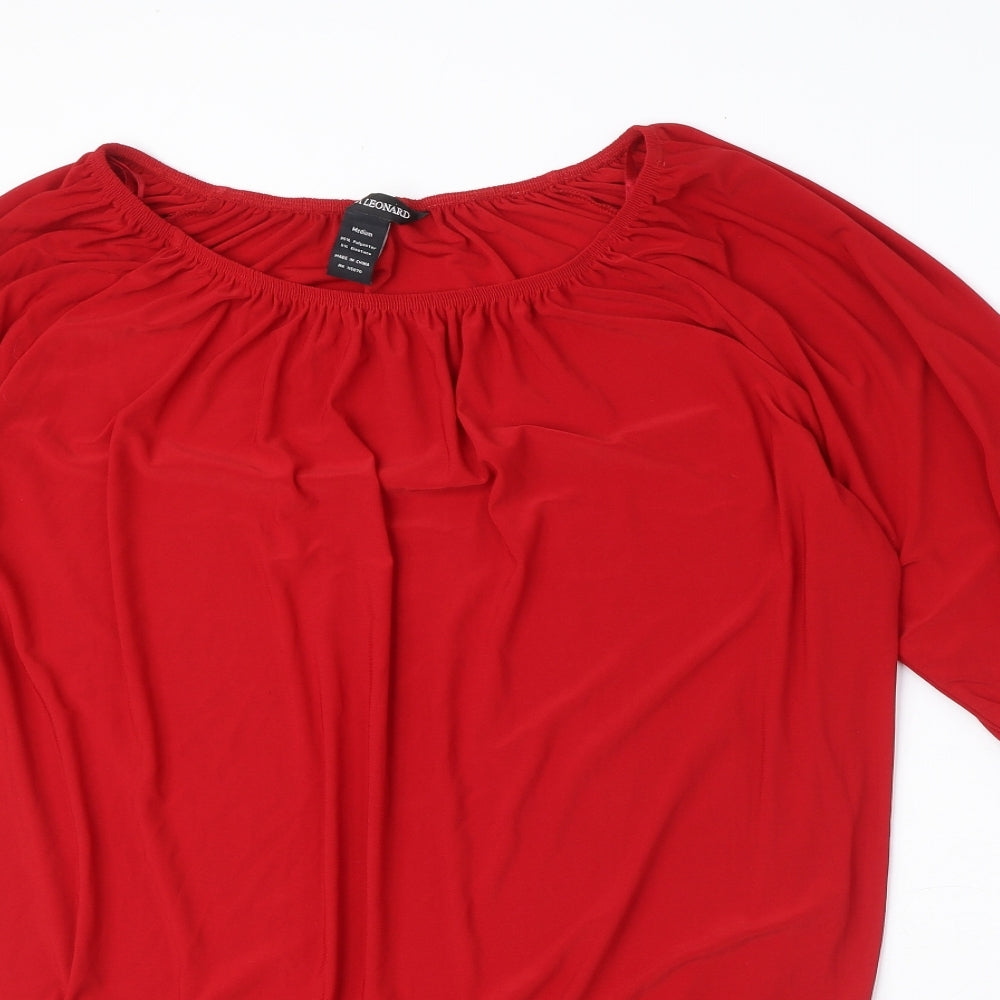 Nina Leonard Womens Red Polyester Basic T-Shirt Size M Round Neck