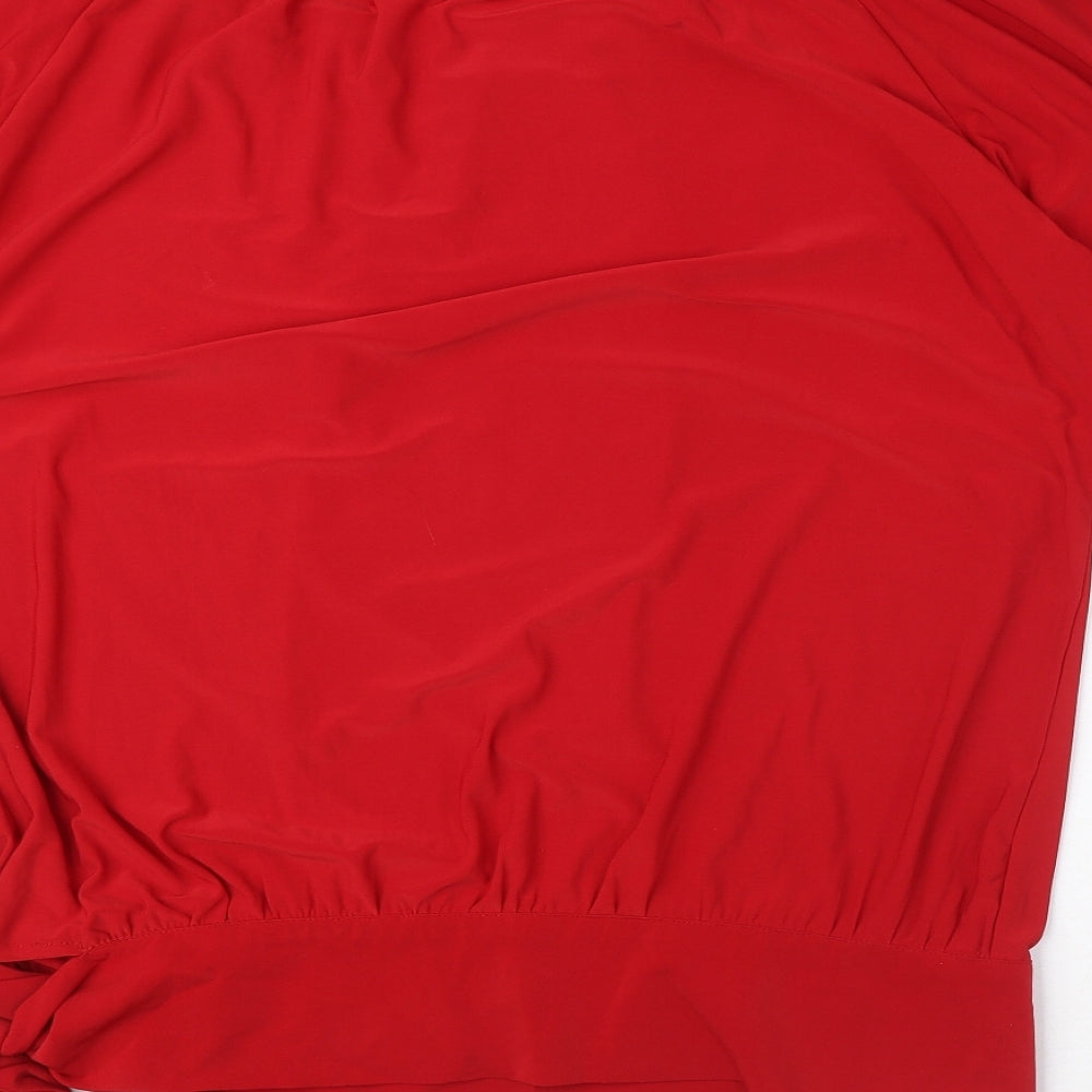 Nina Leonard Womens Red Polyester Basic T-Shirt Size M Round Neck